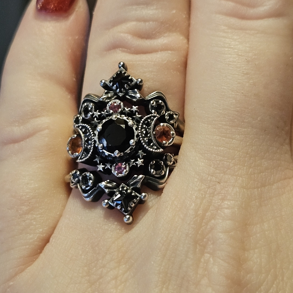 Silver Black Stone Celestial Ring Set - Women's Fashion - Picture 15 of 16